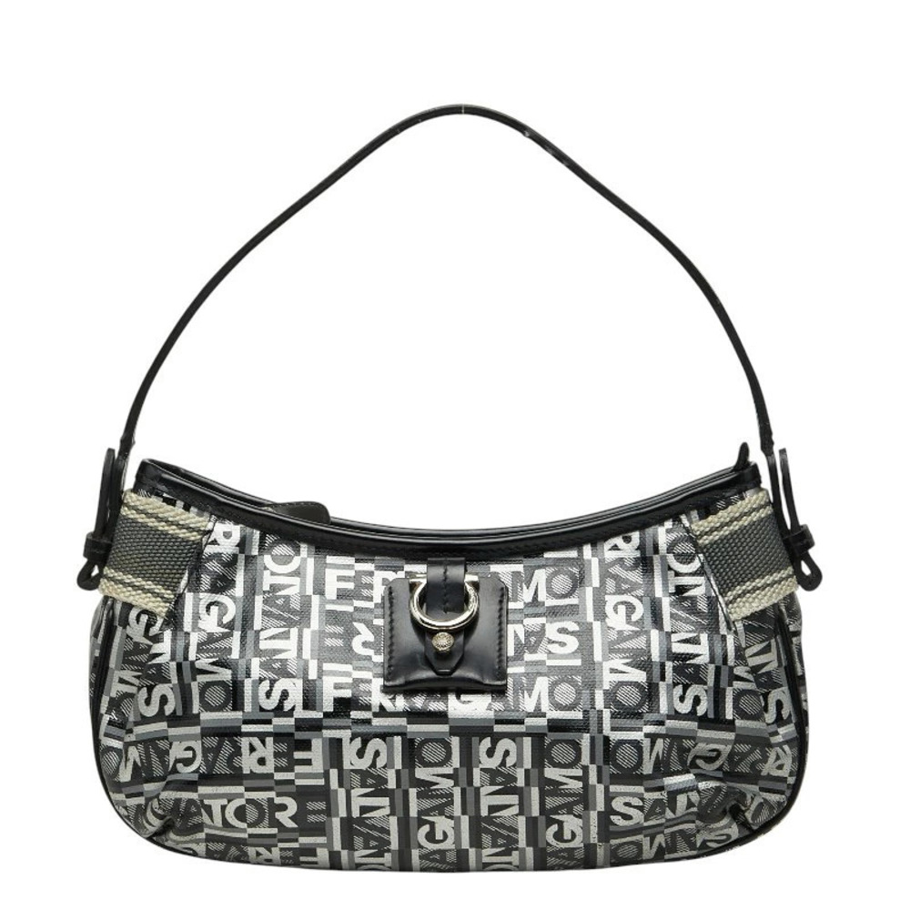 Salvatore Ferragamo Gancini Leather 2Way Shoulder Bag Silver Black